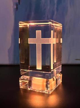 水晶单十字架工艺品家居摆件 欧式酒柜小夜灯送家人朋友结婚礼物