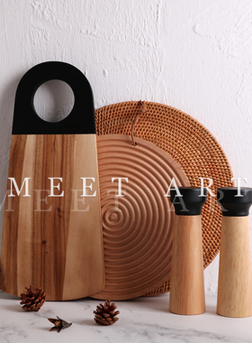 新中式样板间厨房台面饰品 实木砧板餐板蛋糕托盘 软装饰品组合