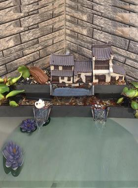 鱼缸摆件陶瓷流水循环创意假山石槽水缸水池喷泉造景养鱼盆配件新