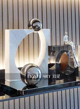 如是艺术摆件K9水晶天然大理石雕塑客厅玄关书柜装饰摆件乔迁礼物