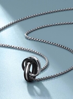 项链男款简约男潮挂饰男士潮牌百搭钛钢高级感配饰黑色吊坠毛衣链