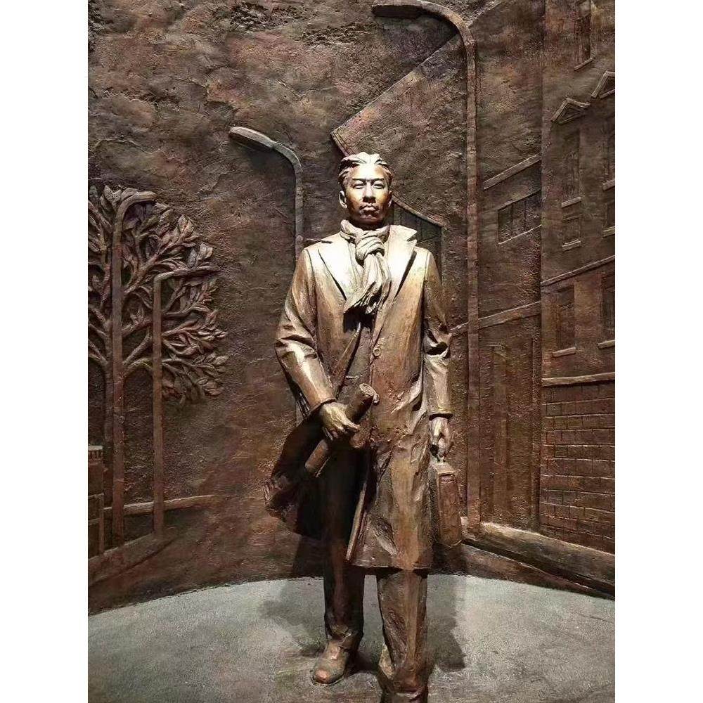 玻璃钢仿铜铸铜人物雕塑定制红军八路军历史名人肖像户外展馆浮雕 - 图3