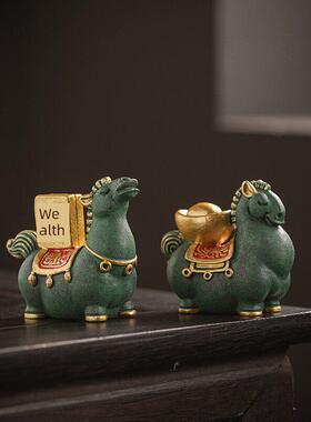 新年生肖马礼物国潮招财唐马茶玩摆件家居桌面茶几办公室客厅装饰