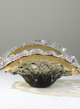 琥珀色艺术玻璃果盘摆件现代轻奢客厅大厅售楼处样板房茶几收纳盘