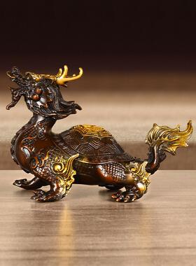 纯铜八花龙龟饰品铜龙头龟鎏金古董龙龟客厅办公装修公司