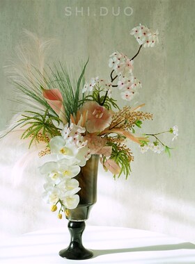 轻奢花艺摆件粉绿色仿真花帝王花束样板软装客厅前台玄关桌面摆设