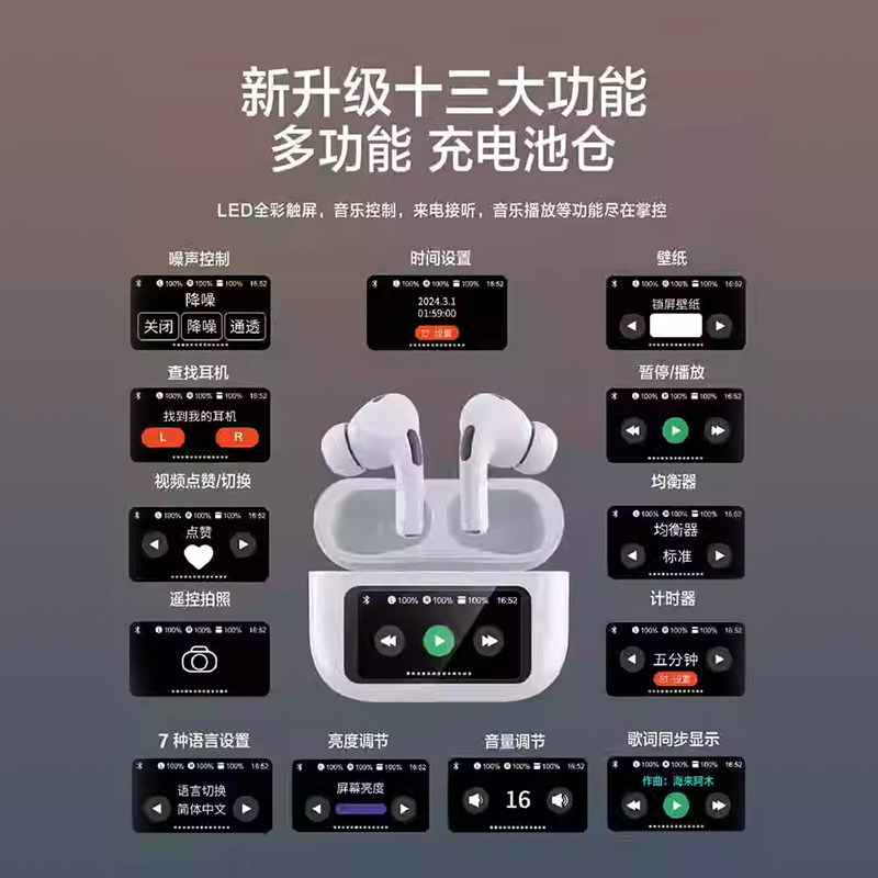 【2025】蓝牙耳机屏幕无线降噪超长续航大电量柏林之声显示屏