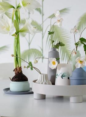 北欧丹麦风灰色圆形托盘收纳果盘样板房茶几桌面装饰盘子摆件塑料