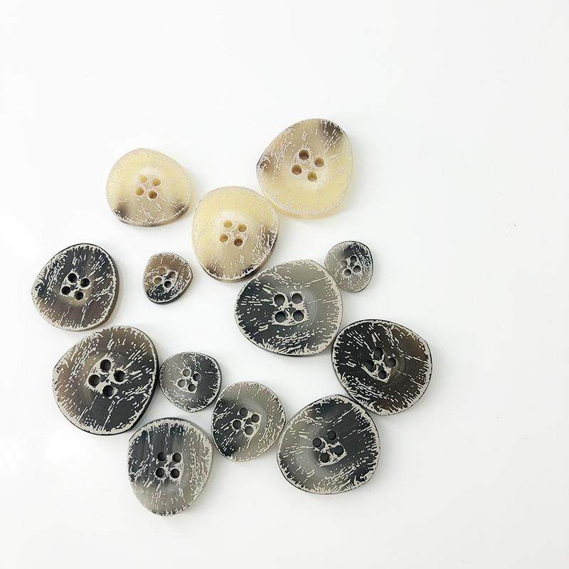 工厂直销现货高档休闲服饰树脂纽扣不规则异形磨面花色四眼扣子,淘宝优惠券,粉丝福利购,淘宝优惠卷
