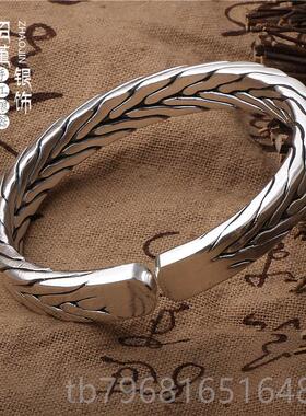 高档工编织9情99足银男女侣泰银镯开口九手股编织缠绵手麻花纯银