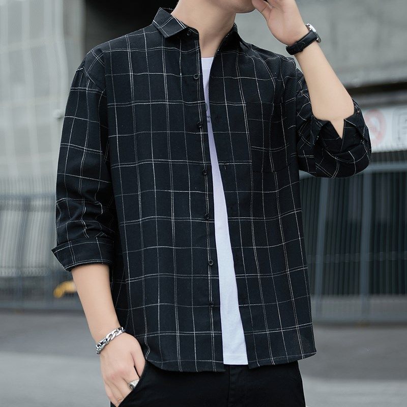 长袖格子衬衫f男2024秋季新款宽松休闲上衣服男士潮流百搭商务外,淘宝优惠券,粉丝福利购,淘宝优惠卷