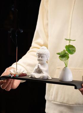 中式禅意白瓷如来佛像摆件创意茶宠线香插家居客厅桌面茶室装饰品