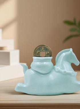 马上有钱陶瓷摆件生肖迷你小马家居办公室工位桌面装饰品马年礼物