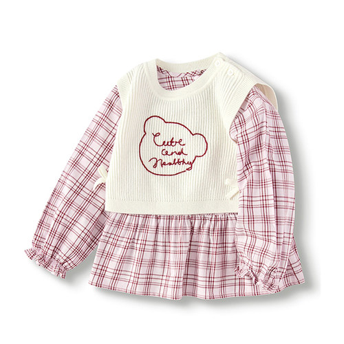 巴拉巴拉女幼小童套装秋季长袖格子衬衫针织背心2件201325102004 - 图3