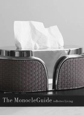 现代轻奢不锈钢皮质抽纸盒创意客厅摆件桌面餐桌茶几装饰品纸巾盒