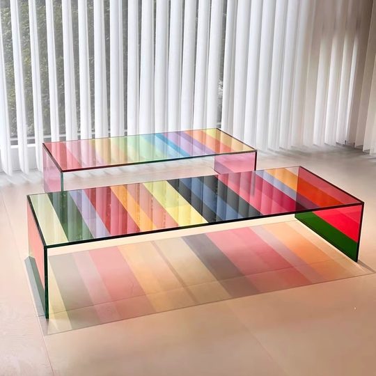 glasmigisa玻璃茶几彩虹渐变彩色客厅现代简约轻奢边几矮桌榻榻米