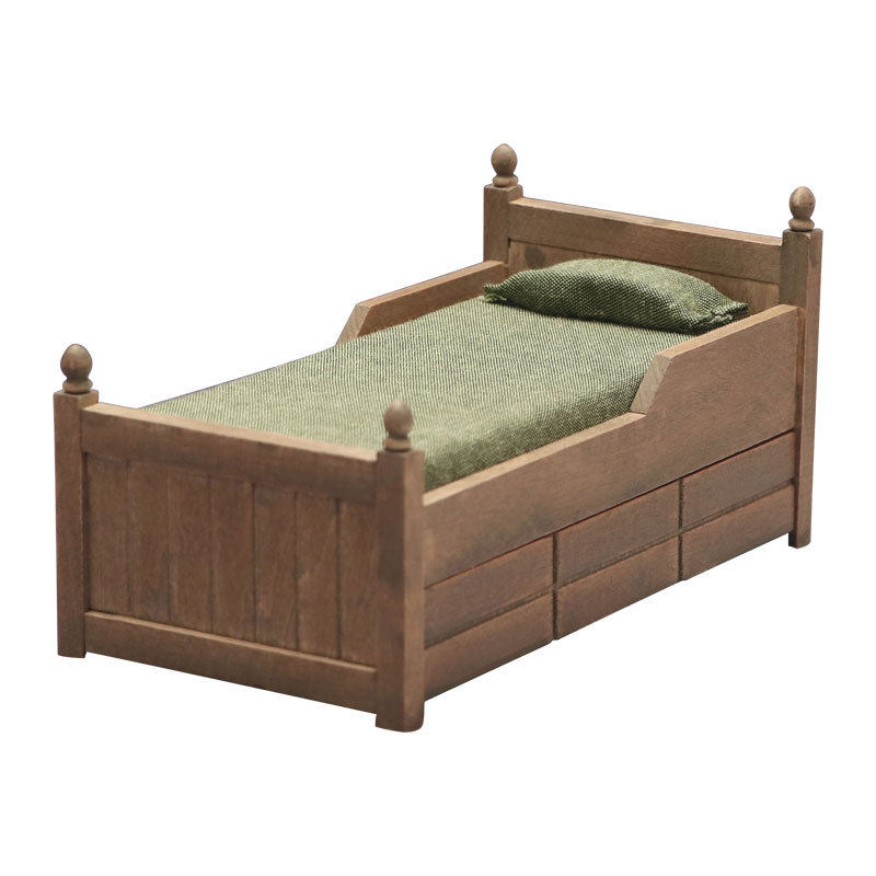 1：12迷你娃娃屋家具配件DOLLHOUSE摆件OB11可用床仿旧色带抽屉床,淘宝优惠券,粉丝福利购,淘宝优惠卷