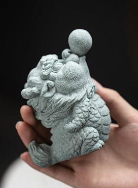 青砂石国潮风泡泡龙居家中式动物桌面摆件创意水族鱼缸造景装饰品