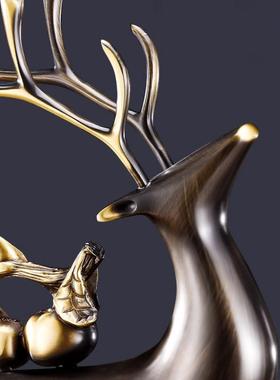 广森亿招财平安鹿鹿摆件轻奢高档客厅玄关装饰高级酒柜办公室桌面