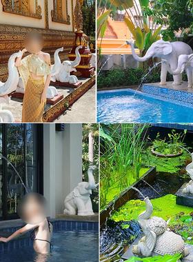 吉象招财玻璃钢动物摆件庭院花园景观摆设水池水景循环喷水装饰品