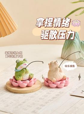 小猫钓鱼鱼缸造景工位改造摆件玄学好物办公室桌面解压装饰品礼物