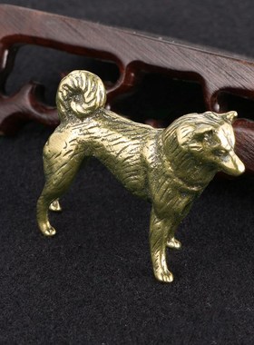 纯黄铜复古法手工匠作旧典藏国风艺术摆件实心生肖狗田园犬本地狗