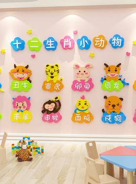 十二生肖幼儿园墙面装饰环创主题文化成品托管班布置走廊形象贴画