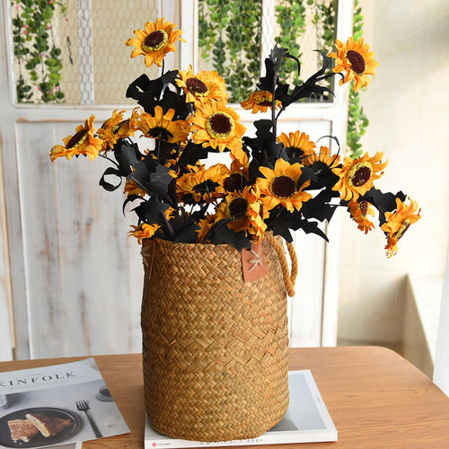 天然草编花篮摆件竹编客厅编织插花悬挂手提挂式手工花篮花盆 - 图1