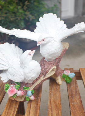 优选仿真鸽子摆件树脂白鸽雕塑信鸽对鸽小鸟工艺品户外花园庭院装