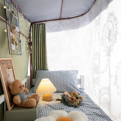 优选法式床帘宿舍u型双滑轨学生蚊帐上铺下铺强遮光男生女生寝室 - 图0