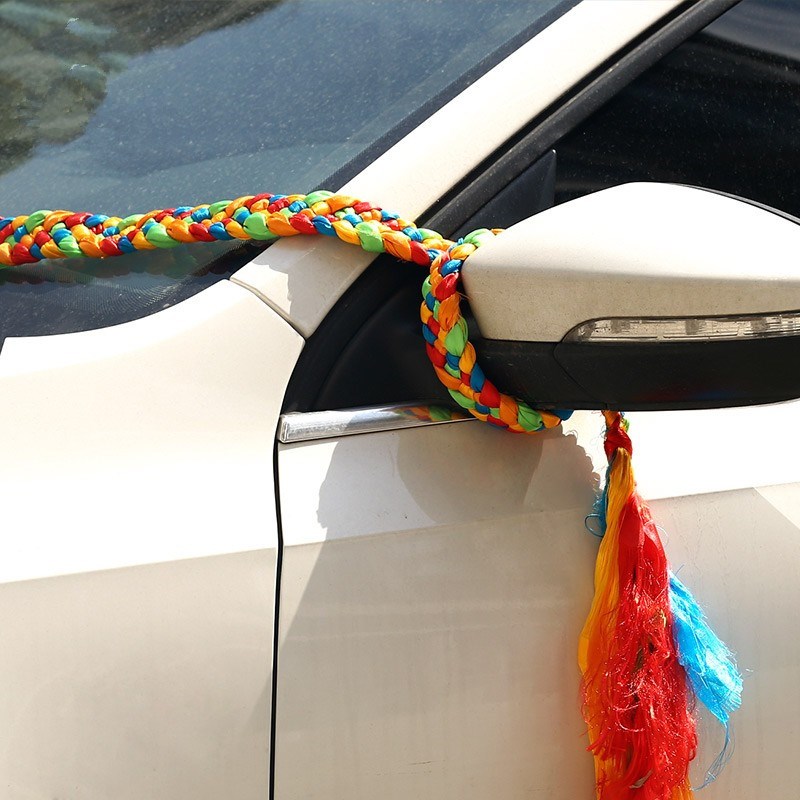 藏式五色结汽车挂件车内手工编绳车挂件吉祥结五彩哈达金刚辫子 - 图0