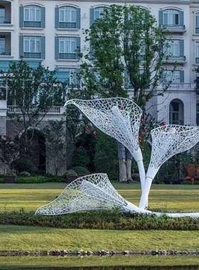 优选不锈钢镂空花朵雕塑植物园林景观铁艺仿真花摆件售楼处草坪装