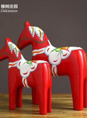 优选瑞典达拉红马木马摆件桌面家居客厅酒柜装饰品红色马饰品工艺