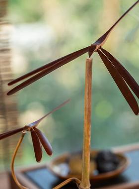 【掬涵】平衡竹蜻蜓茶道中式摆件怀旧工艺品茶室复古风装饰品礼物