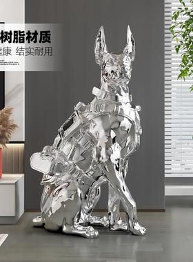 杜宾犬客厅摆件大型落地狗沙发电视柜旁边音响高级感装饰乔迁新居