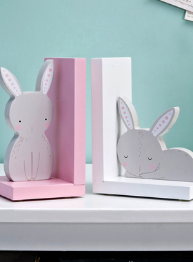 卡通女孩装饰摆件 儿童房创意书挡书立架样板间摆设粉色ins装饰品