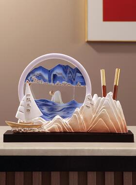 现代简约创意流沙画一帆风顺笔筒摆件办公室装饰毕业季送老师礼物