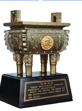 镀铜千秋鼎摆件大号开??业开??张招财创意办公室装饰商务工艺礼品
