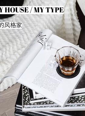 黑白灰简约现代外文真书样板房书柜架装饰书房装饰真书摆件可翻页