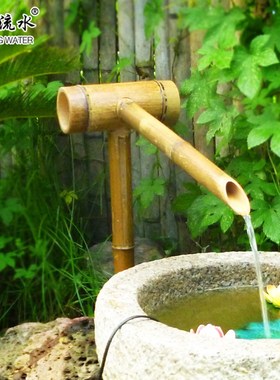 精选日式竹子流水摆件庭院石槽鱼缸装饰水景循环水竹排造景喷泉流