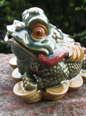 精选假山盆景古典招财喷水金蟾流水神蛙造景工艺陶瓷家居动物风水