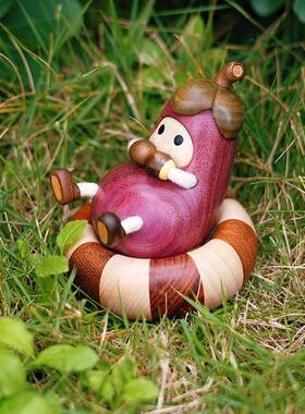 爱生气的小茄宝/茄子人小鸭泳圈可爱治愈实木质桌面摆件创意礼物