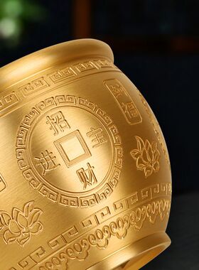 纯铜精雕百福缸 招财进宝铜缸浮雕祥云五帝铜钱客厅办公室装饰品