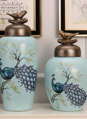 欧式客厅创意装饰摆件美式乡村玄关酒柜工艺品复古储物罐家居饰品