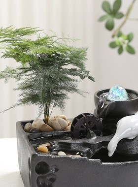 中式轻奢流水生财摆件水循环客厅茶桌创意家居办公桌装饰高档送礼