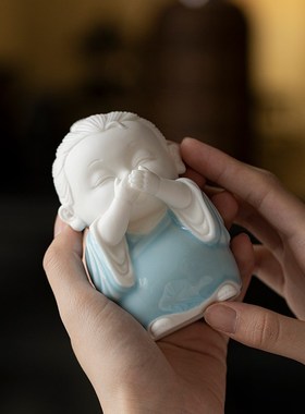 禅意四不小道士摆件可爱陶瓷人物茶室博古架茶桌茶台装饰品国潮风