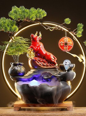 中式流水生财摆件家居客厅办公室桌面创意陶瓷招财猫装饰开业礼品