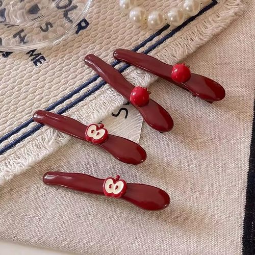 韩国可爱小苹果刘海发夹女儿童发卡安可拉红高颜值侧边鸭嘴一字夹 - 图0