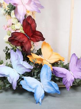 紫色皱纹纸艺仿真晕染蝴蝶立体装饰婚礼造景橱窗陈列走廊路引摆件