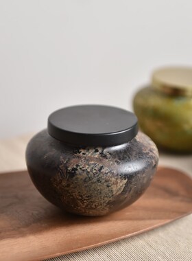 新中式金属茶叶罐摆件家居样板间酒店茶室书房售楼部储物罐装饰品